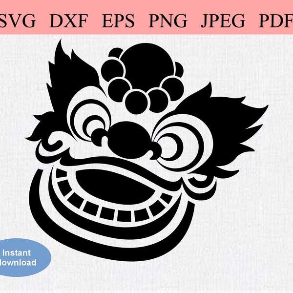 Chinese Lion Head / SVG DXF EPS / Abstract Chinese New Year Lion Face / Asian Japanese Lunar New Year Lion Head / Infinity Eternity Symbol