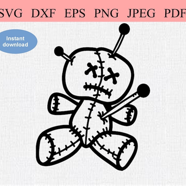 Voodoo Doll with 3 Pins / SVG DXF EPS / Cursed voodoo doll stuck with 3 needles on the forehead & heart / Voodoo Magic / Cursed Voodou Doll