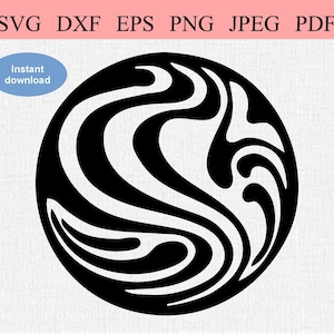 Abstrakter Vollmond / SVG DXF EPS / Abstrakter Kreis mit Wasserwellen / Tribal Digital Design / Geometrischer Ebbe und Fluss auf einem Wasserplaneten