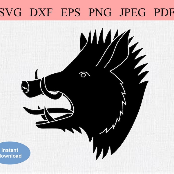 Wild Boar Hog / SVG DXF EPS / Wild Male Pig / Boar Head / Boar Face / Angry Hog / Aggressive Boar / Boar Tusks / Pig Snout / Boar Hunting