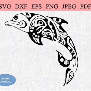 Tribal Bottlenose Delfin / SVG DXF EPS / Abstrakter Springender Delfin mit Tribal Design / Spinner Delfin / Atlantik und Pazifik Delfin