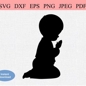 Petit garçon priant / SVG DXF EPS / Petit garçon en première communion / Baptême catholique / Baptême chrétien / Messe catholique / Saint-Sacrement