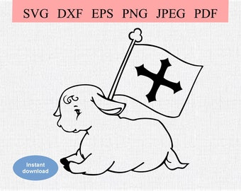 神の子羊 SVG、Png、Jpg、十字架を持つキリスト教の羊、デジタル