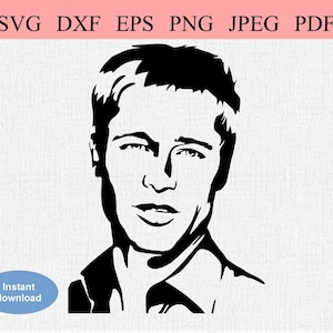 Brad Pitt Head, 1990s / SVG DXF EPS / Face of Brad Pitt, American Hollywood Actor in 1990s / Printable Digital Stencil Silhouette Clipart