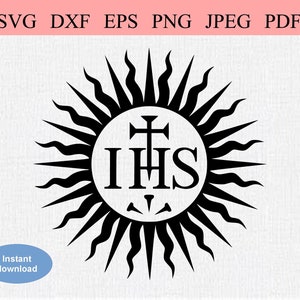 Simbolo cattolico IHS / SVG DXF / Iesus Hominum Salvator / Gesù Cristo Salvatore dell'umanità / Sacerdozio / Sacerdote cattolico / Messa Sacramento