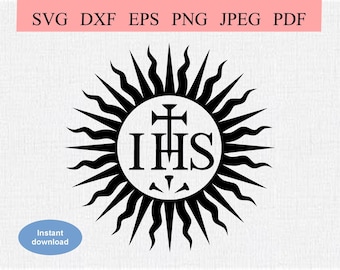 Katholisches IHS Symbol / SVG DXF / Iesus Hominum Salvator / Jesus Christus Retter der Menschheit / Priestertum / katholischer Priester / Heiliges Sakrament