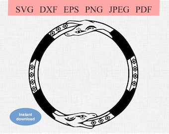 Two-Headed Ouroboros Snake / SVG DXF EPS / Abstract double-headed snake in a circle ring eating itself / Infinity Symbol / Clipart Stencil