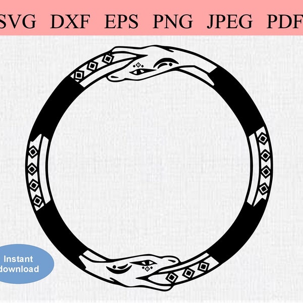 Two-Headed Ouroboros Snake / SVG DXF EPS / Abstract double-headed snake in a circle ring eating itself / Infinity Symbol / Clipart Stencil