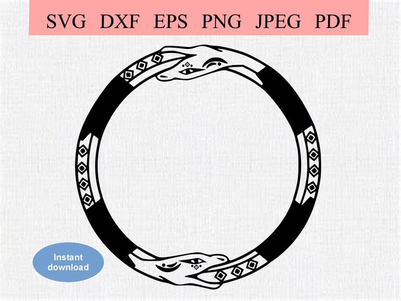 Two-Headed Ouroboros Snake / SVG DXF EPS / Abstract double-headed snake in a circle ring eating itself / Infinity Symbol / Clipart Stencil image 1