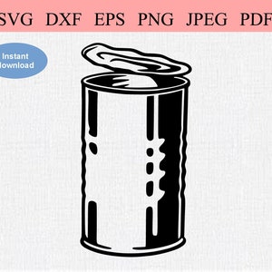 Blikje / SVG DXF EPS / Geopend voedselblik / Open tonijnblik / Blikjes / Blik bonen / Voorraad legerbenodigdheden / Inblikken / Kattenvoer