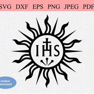 Symbole IHS catholique / SVG DXF / Iesus hominum Salvator / Jésus-Christ Sauveur de l’humanité / Sacerdoce / Prêtre catholique / Messe Saint-Sacrement