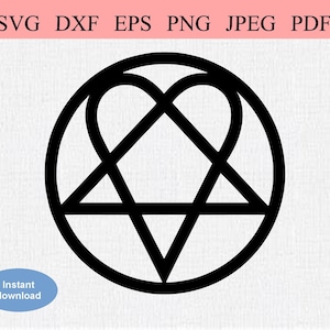Heartagram Symbol / SVG DXF EPS / Heart inside of a Pentagram Circle / Love Magic Design / Heartgram / Heavy Metal Logo Stencil