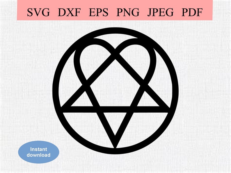 Heartagram Symbol / SVG DXF EPS / Heart inside of a Pentagram Circle / Love Magic Design / Heartgram / Heavy Metal Logo Stencil image 1