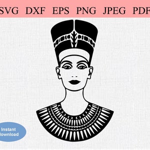 Nefertiti Reina Egipcia / SVG DXF EPS / Reina de Egipto Nefertiti / Nefertiti Cara / Nefertiti Cabeza / Faraón Egipcio Femenino / Mujer Gobernante