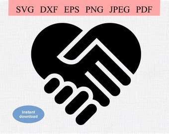 Holding Hands / SVG DXF EPS / Two hands holding a handshake inside a heart / United We Stand Symbol for Peace / Clipart for Tshirts and Mugs