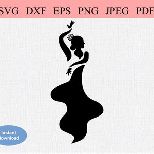 Dançarina de flamenco abstrata / SVG DXF EPS / Dançarina de flamenco geométrica usando um vestido esvoaçante / Uma dançarina espanhola em movimento com uma flor no cabelo