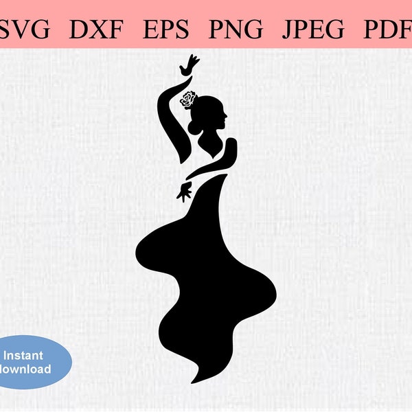 Abstract Flamenco Dancer / SVG DXF EPS / Geometric Flamenco Dancer Wearing a Flowing Dress / A Spanish Dancer in Motion with Flower in Hair