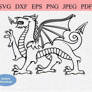 Welsh Dragon / SVG DXF EPS / Bandiera del Galles / Welsh Pride / Dragon of Wales / Drago gallese in bianco e nero / Y Ddraig Goch / European Dragon