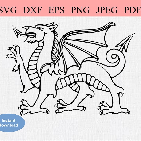 Welsh Dragon / SVG DXF EPS / Flag of Wales / Welsh Pride / Dragon of Wales / Black and White Welsh Dragon / Y Ddraig Goch / European Dragon