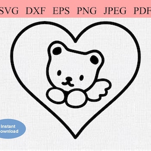 Teddy Bear Angel Heart / SVG DXF EPS / Teddy Bear Angel Head / Battesimo cattolico / Prima comunione / Battesimo cristiano / Messa cattolica