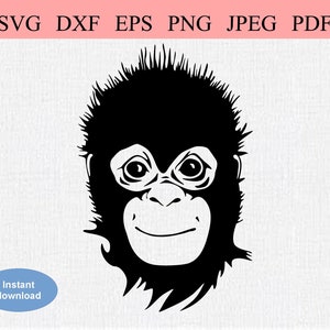 Baby Orang oetan / SVG DXF EPS / Baby Orang-oetan Lachend Gezicht / Schattige Baby Orang-oetan Hoofd / Aap Capriolen / Bad Hair Day / Grote Aap Silhouet