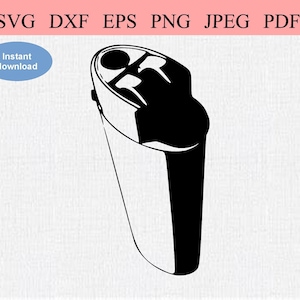 May include: Black and white silhouette of a lighter. The lighter is a simple design with a rounded top and a rectangular body.
