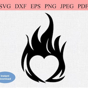Cuore di fuoco astratto / SVG DXF EPS / Cuore astratto illuminato sul fuoco / Cuore geometrico a spirali vorticose / Cuore tribale in fiamme / Cuore in fiamme