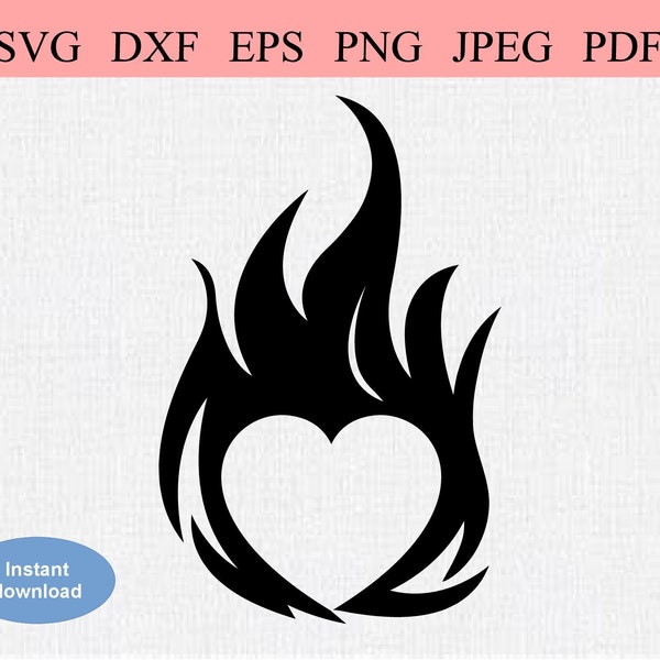 Abstract Fire Heart / SVG DXF EPS / Abstract Heart Lit On Fire / Geometric Swirly Spirals Heart / Tribal Heart Aflame / Heart in Flames