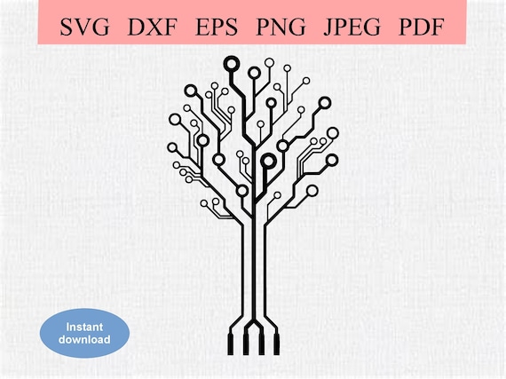Abstract Circuit Tree / SVG DXF EPS / Geometric Computer Generated Tree / Holographic Tree / Technology Tree / Mechanic Circuit Board Tree