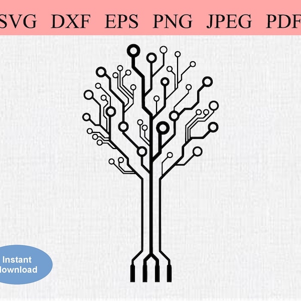 Abstract Circuit Tree / SVG DXF EPS / Geometric Computer Generated Tree / Holographic Tree / Technology Tree / Mechanic Circuit Board Tree