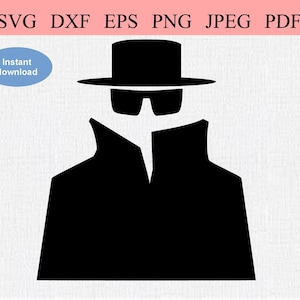 May include: Black silhouette of a person wearing a hat and coat. The person's face is obscured by the hat and sunglasses.