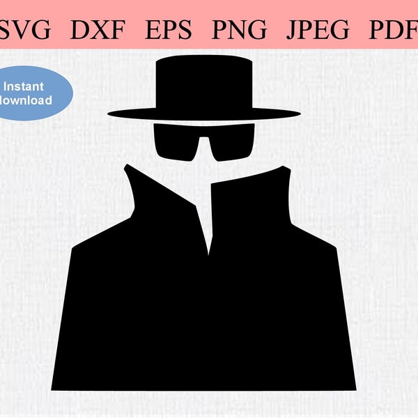 Abstract Anonymous Spy / SVG DXF EPS / Government Espionage Agent wearing sunglasses and a trench coat / International Spy Film Faceless Man