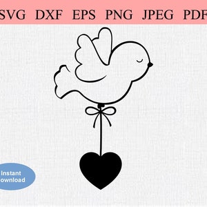 Battesimo cattolico / SVG DXF EPS / Battesimo cristiano / Simpatico Spirito Santo che vola e porta un cuore / Messa cattolica / Santissimo Sacramento