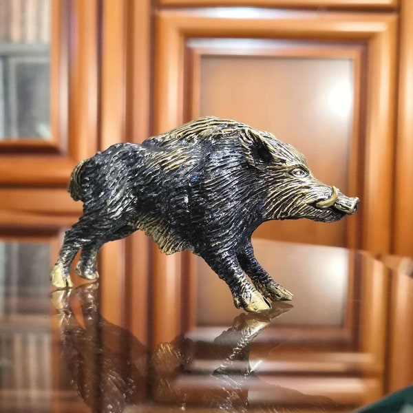 Wildschwein Keiler Bronzefigur Statuette Skulptur Bronze handgemachte Miniatur 353