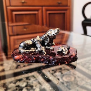 Dachshund with puppy bronze dog bronze figure statuette sculpture figurine handmade miniature 132