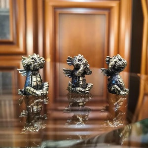 Three Dragons See nothing Hear nothing Speak nothing Bronze figure Statuette Sculpture Bronze handmade miniature 346