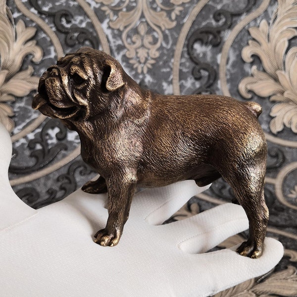 Englische Bulldogge Hund Bronzefigur Statuette Skulptur Handarbeit Bronze Miniatur 92