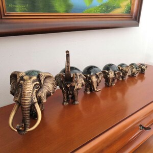 Seven Elephants Bronze Figure Sculpture Gemstone Serpentine Statuette Bronze Miniature 113 image 8