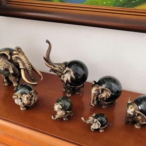 Seven Elephants Bronze Figure Sculpture Gemstone Serpentine Statuette Bronze Miniature 113 image 5