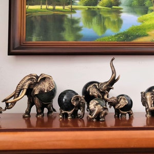 Seven Elephants Bronze Figure Sculpture Gemstone Serpentine Statuette Bronze Miniature 113 image 3