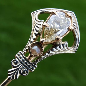 10k & VVS 0.29ct Brilliant Pear Cut Diamond + Accent Pearl - Stick Pin - VIDEO