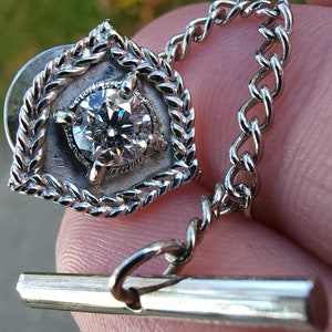 14k 0.47ct Brilliant Cut Diamond - Shield Tie Tack Pin & Safety Chain Clasp