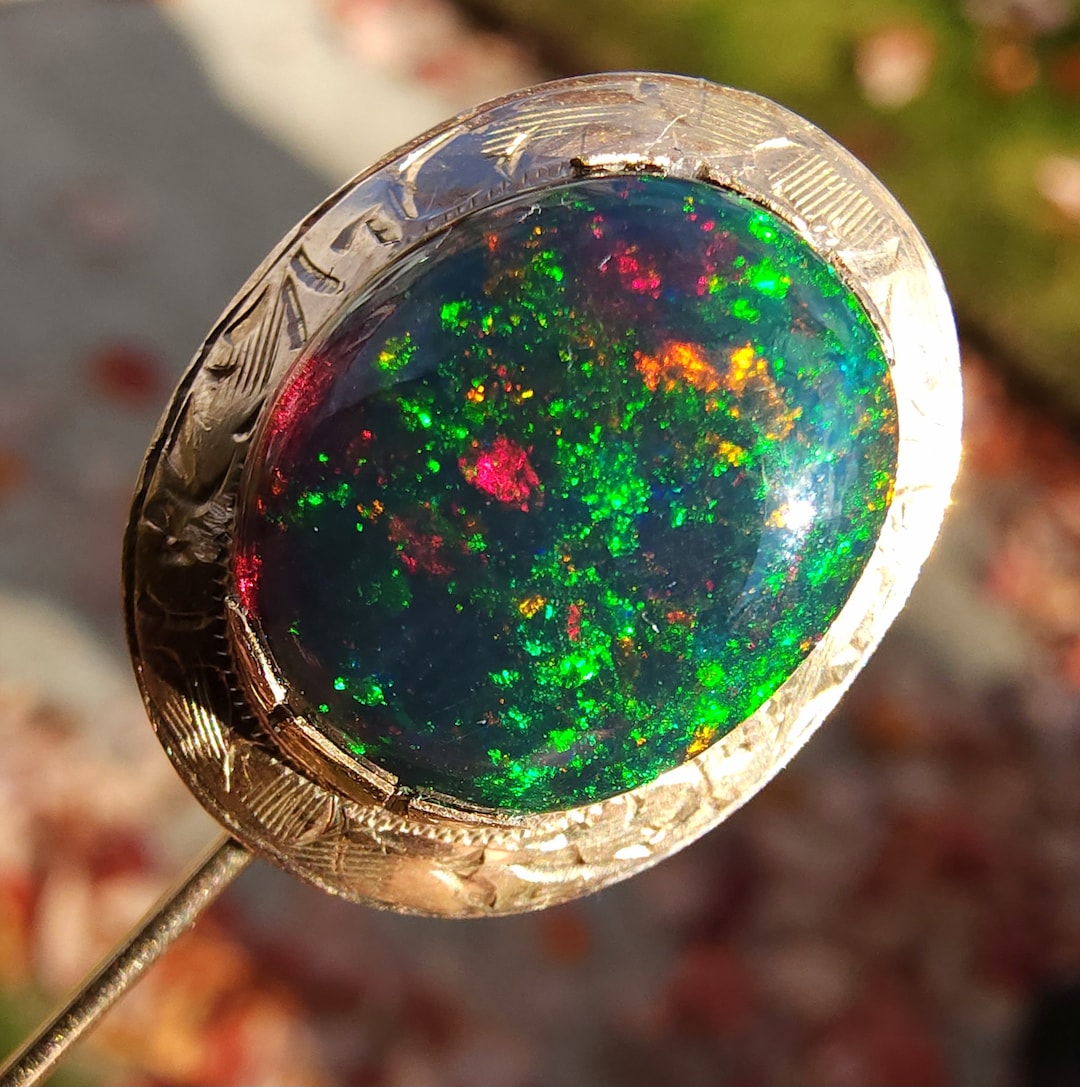 10k & 3.92ct Ethiopian Opal Lapel Stick Pin VIDEO Etsy