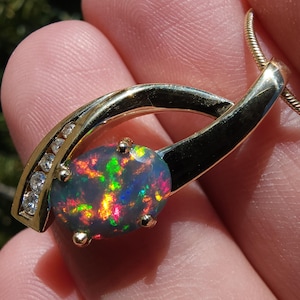10k 1.19ct Ethiopian Opal & 0.10tcw Diamonds - Drop Slide Pendant  (Chain Separate)