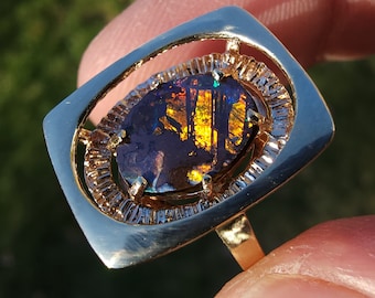 10k 2.30ct Australian Winton Queensland Boulder Opal - Pharaonic Cocktail Ring - Size 8