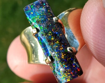 10k & 2.05ct Australian Queensland Boulder Opal - Ring - Size 6.75 - VIDEO