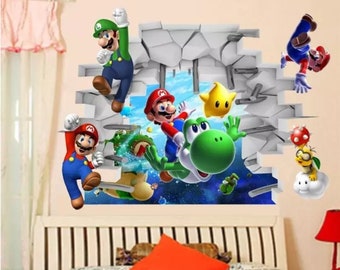 Wario And Yoshi Vinyl Wall Decal for Boys Room Mario Playroom Video Game Fan Birthdays and Events Luigi Super Mario Wall Decor