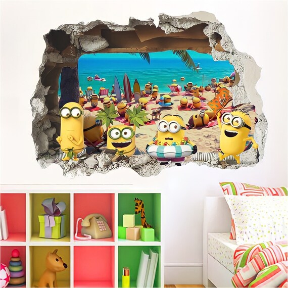 Minions 3D Wallpaper Decal Despicable Me Window View Wall - Etsy Minions 3D Wallpaper Decal Despicable Me Window View Wall - Etsy