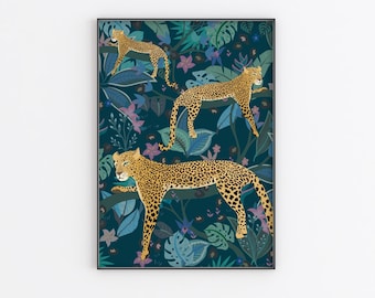 Leopard Wall Art, Living Room Decor, Leopard Art Print, Leopard Print,Jungle Leopard, Botanical wall art, Leopard Artwork, Big Cat Art