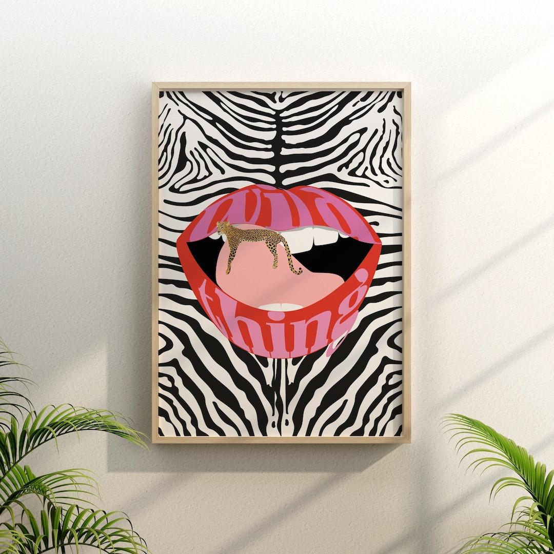 Wild Thing Lips Print Lips Wall Art Leopard Print Animal Etsy